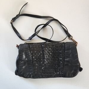 Liebeskind Berlin Sheep Leather Woven Shoulder Bag Crossbody Purse Black Boho